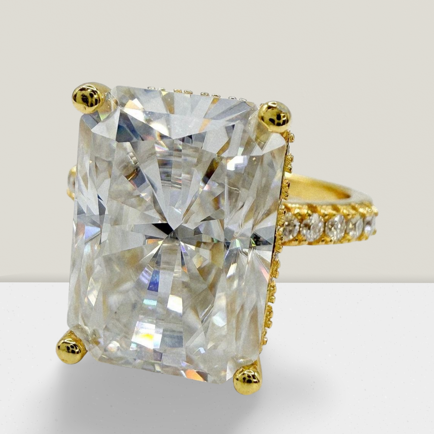 "Allie" 10 Carat 18k Gold 925 Sterling Silver Radiant Cut Ring