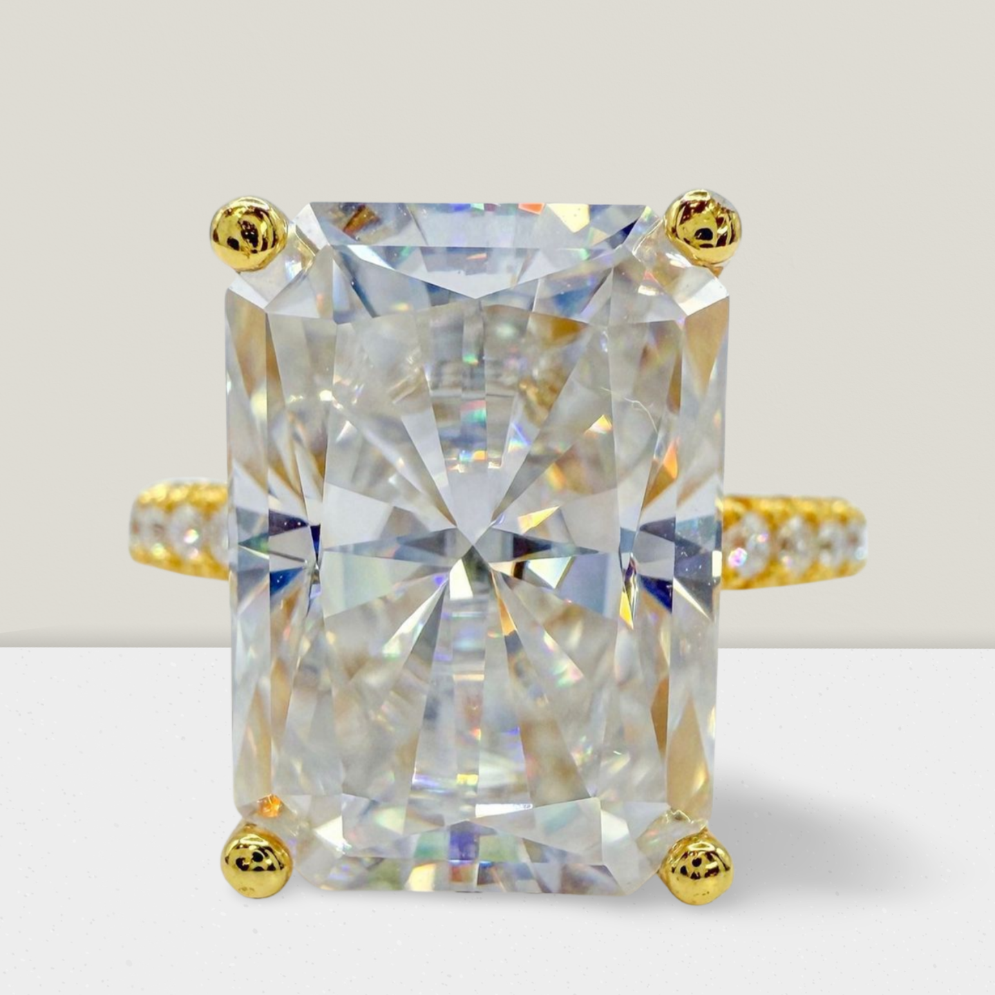 "Allie" 10 Carat 18k Gold 925 Sterling Silver Radiant Cut Ring