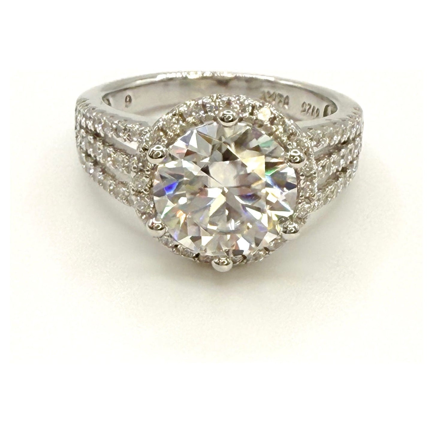 3 Carat Round cut Halo with Tri Band