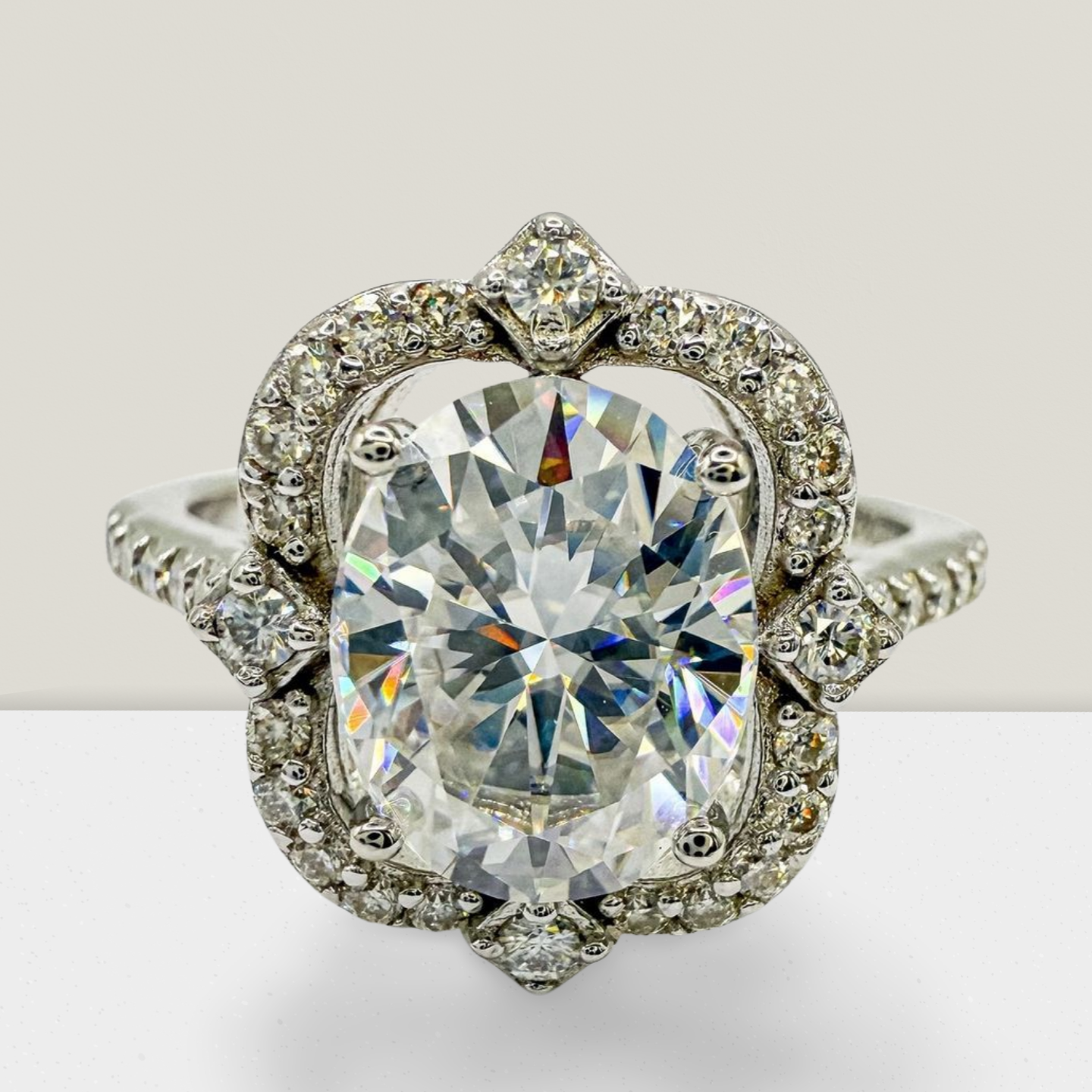 "Victoria" Full Moissanite 3ct Center Oval Ring