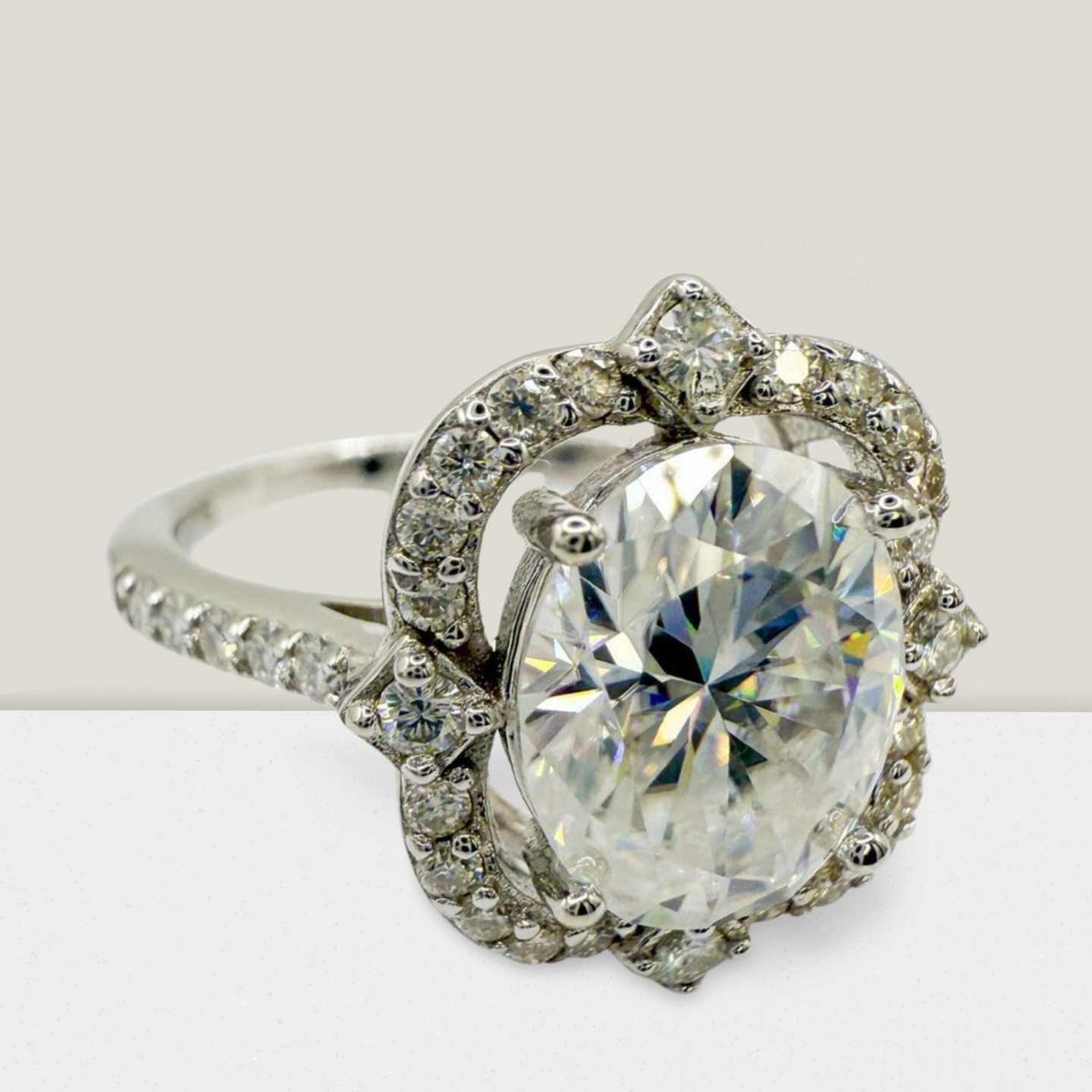 "Victoria" Full Moissanite 3ct Center Oval Ring