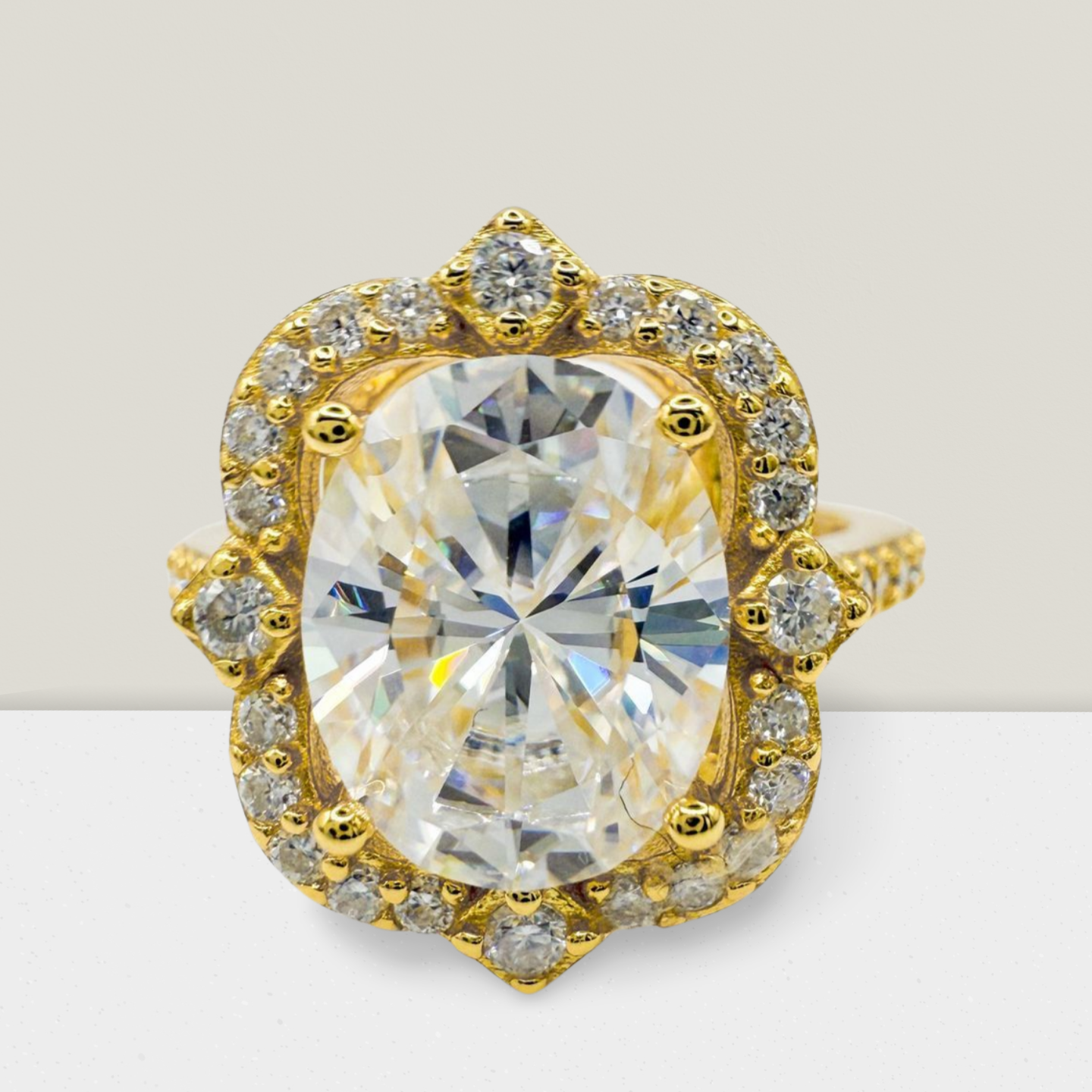 "Victoria" Vintage "Gold" 3 Carat Oval Full Moissanite Ring