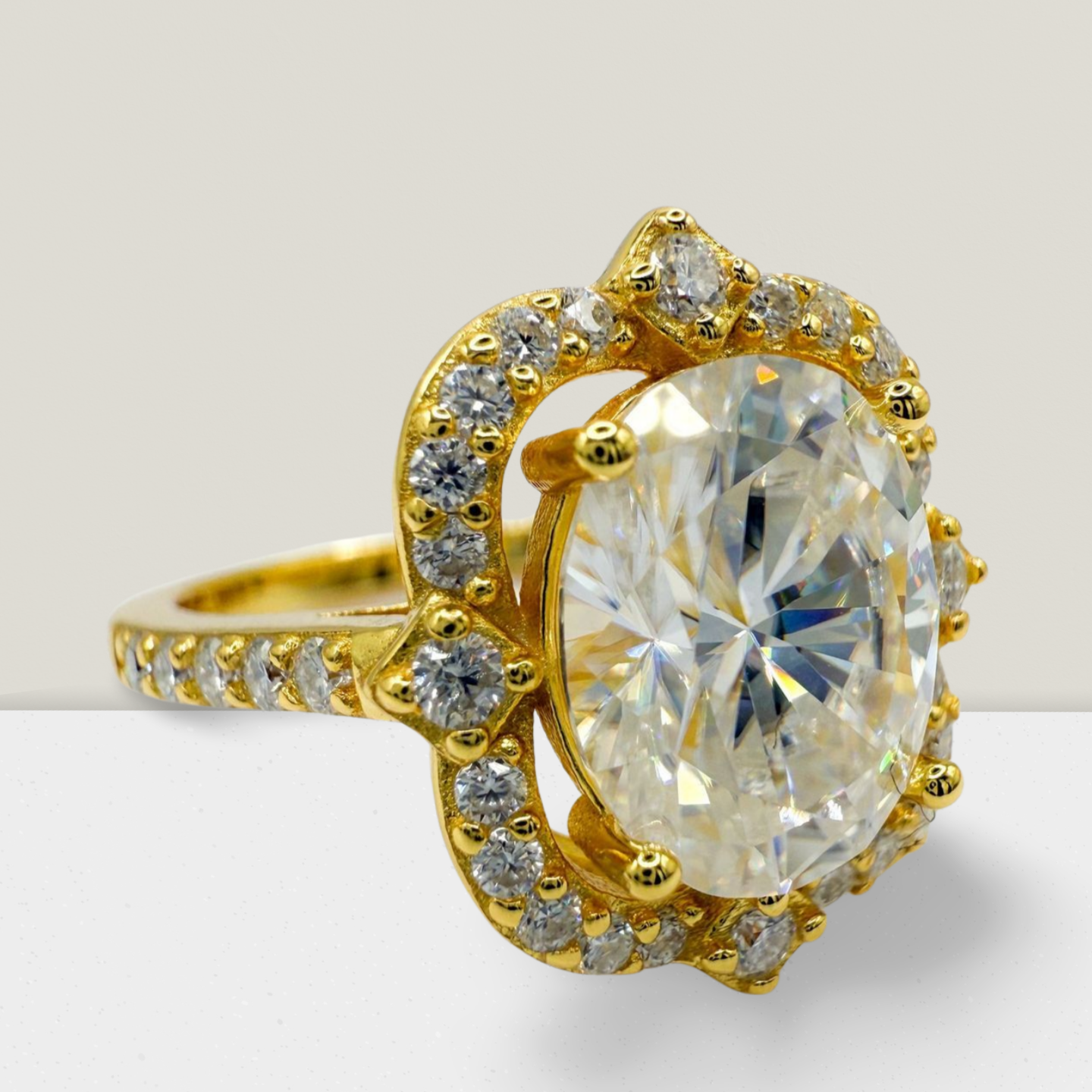 "Victoria" Vintage "Gold" 3 Carat Oval Full Moissanite Ring