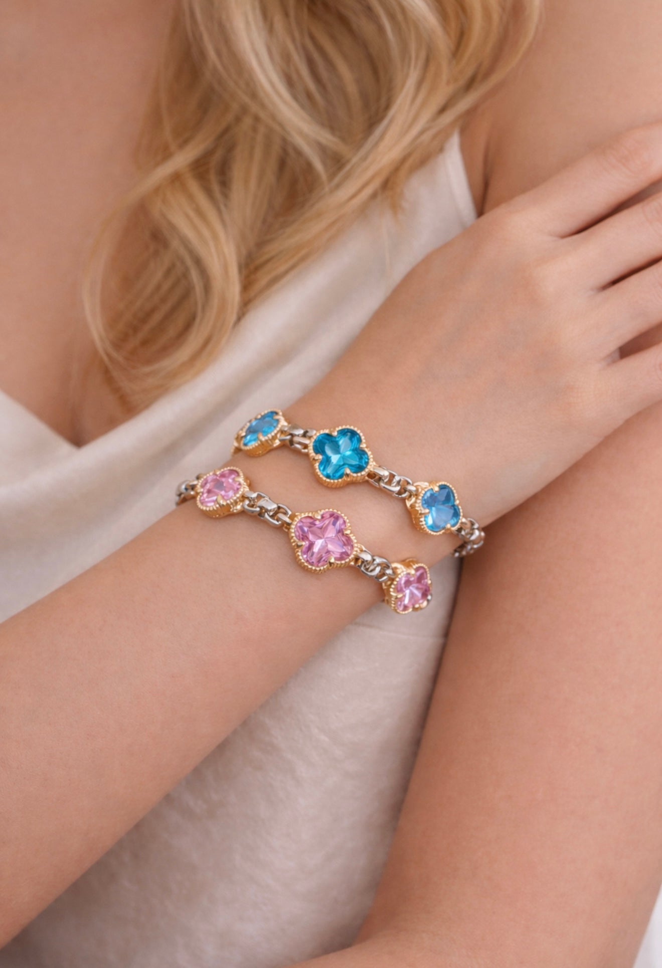 Three Clover Two Tone Bracelet