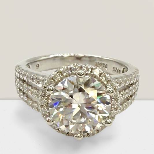 3 Carat Round cut Halo with Tri Band