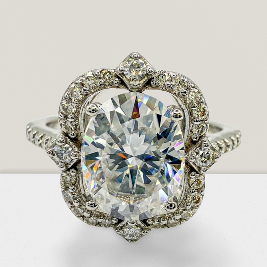 "Victoria" Full Moissanite 3ct Center Oval Ring