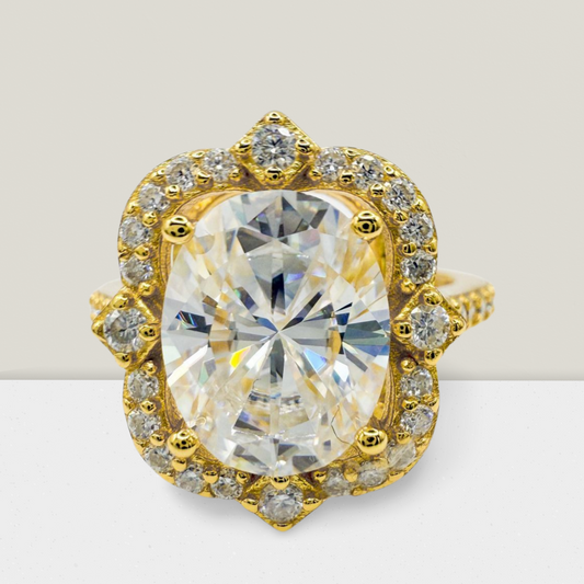 "Victoria" Vintage "Gold" 3 Carat Oval Full Moissanite Ring