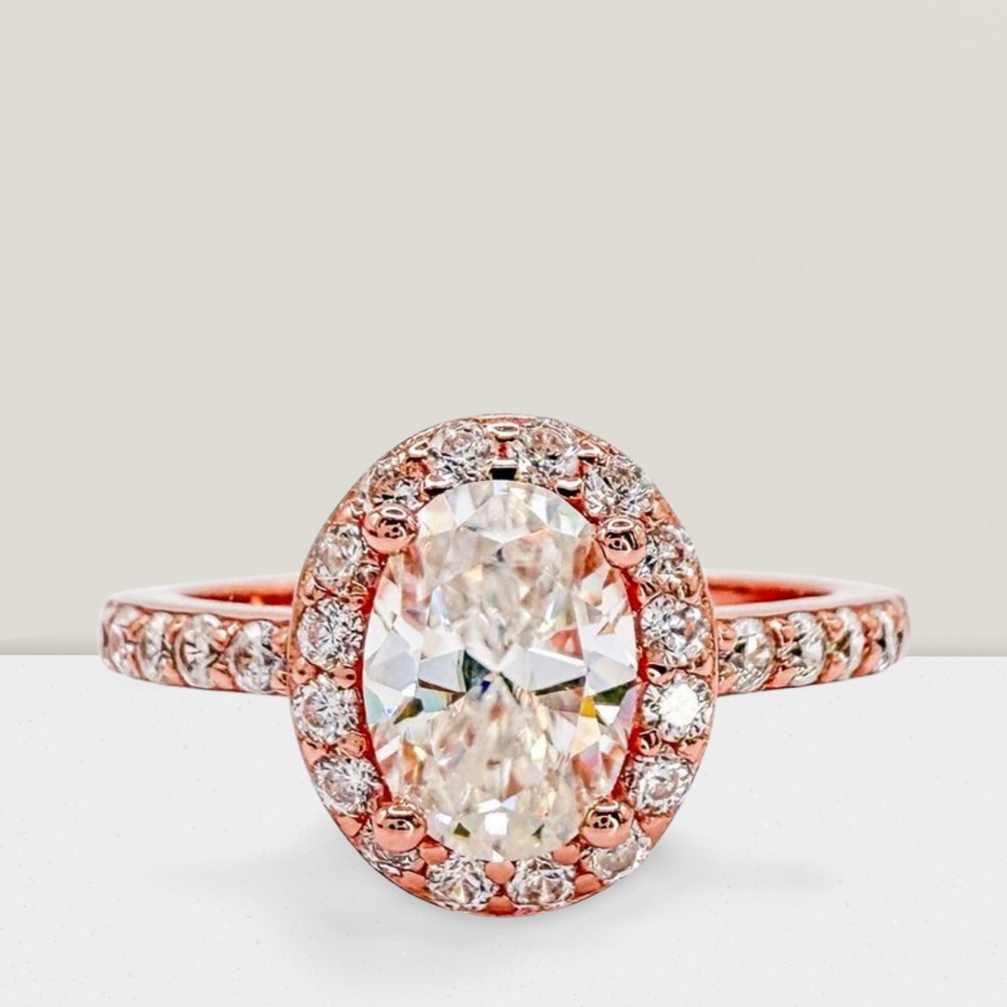 1 Carat Oval (Rose Gold) with halo and Side Pave Band