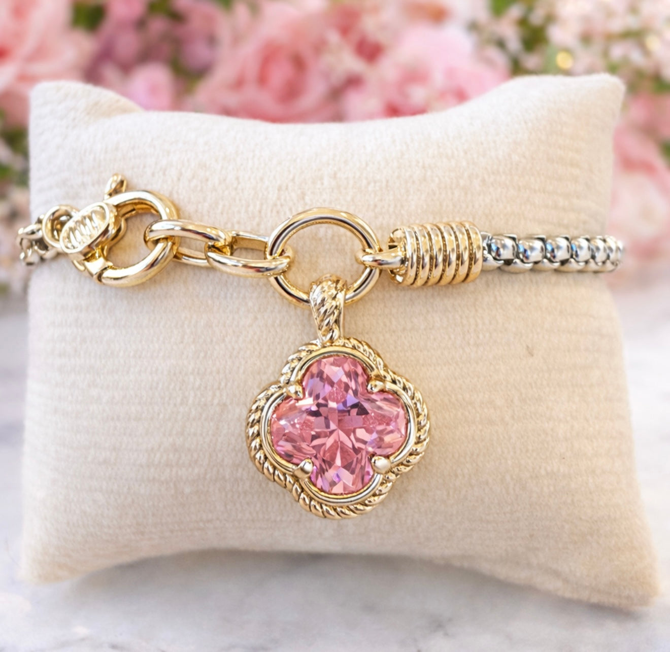 Pink Clover Charm Bracelet